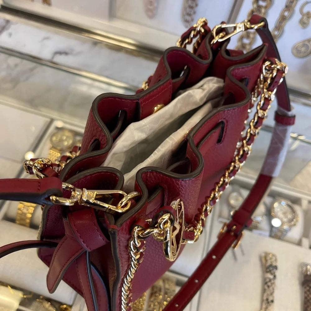 MICHAEL KORS Mina Small Chain Crossbody XBody Bag Belt Chain Inlay  Cherry  NWT